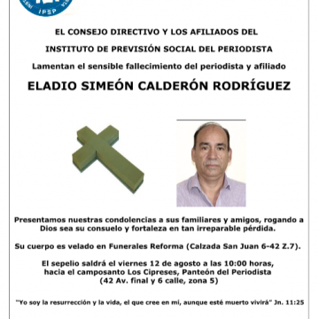 Fallece el afiliado Eladio Simeón Calderón Rodríguez
